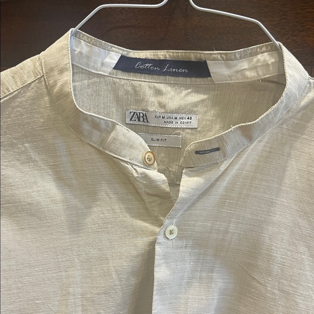 Zara Men's Light Tan Cotton Linen Shirt